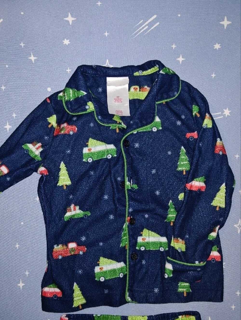 Kids Navy Blue Holiday Truck Print Pajama Set